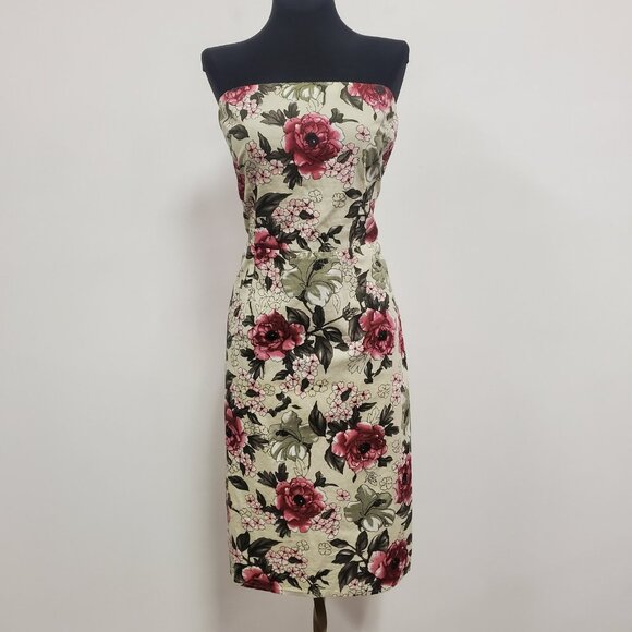 Vintage Peep Studio Womens Strapless Floral Mini Dress Size 7 Romantic Bias Y2K - Picture 1 of 11